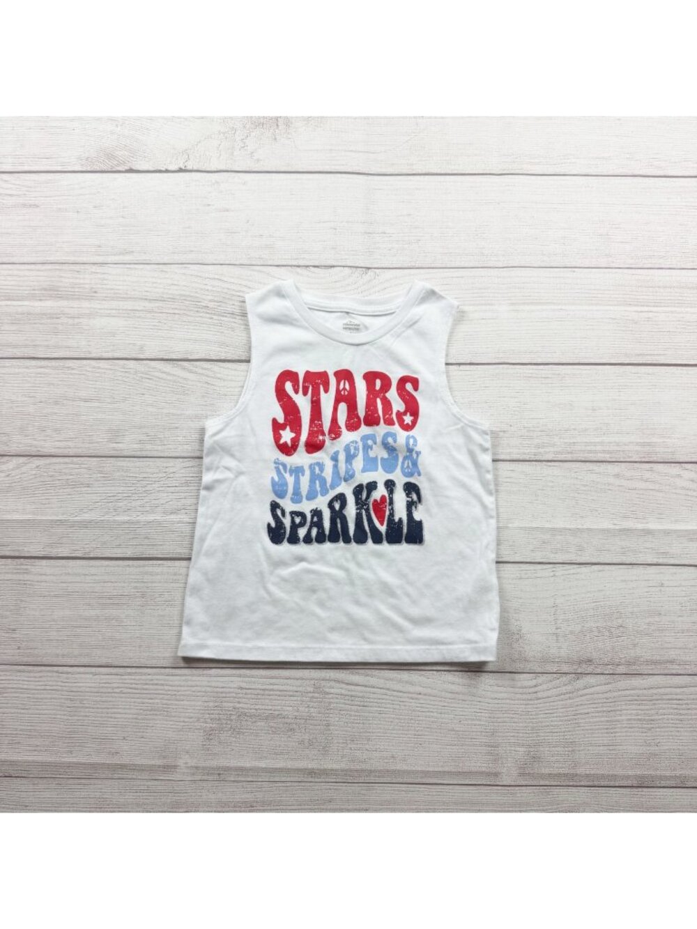 Celebrate Patriotic Stars Stripes Sparkle Kids Tank Top USA S 6-6X